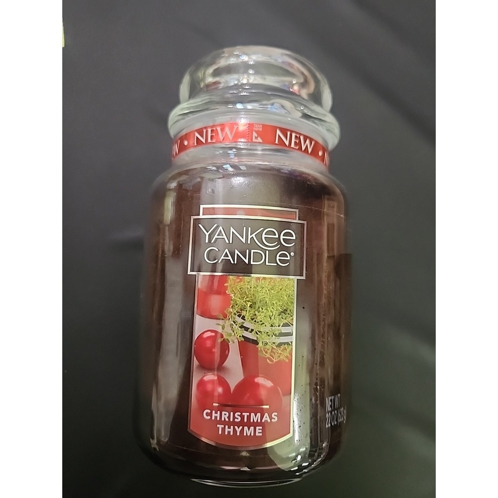 New Rare Retired Yankee Candle Christmas Thyme Large‎ 22 oz Jar 110-150 Hrs